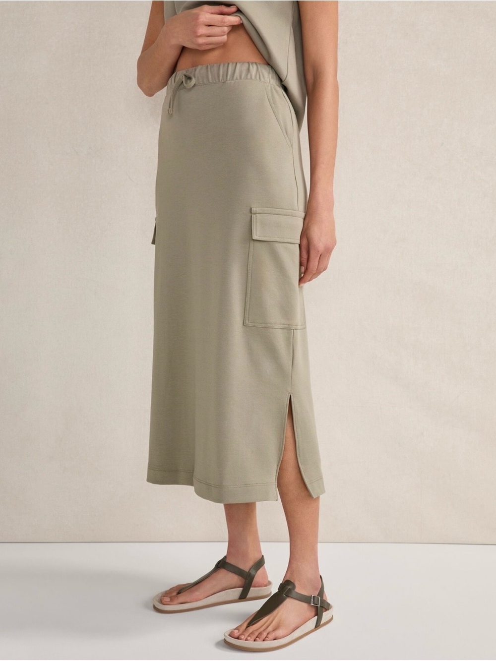 Haven Well Within Organic Cotton Interlock Cargo Midi Skirt in Green Size M. NWT